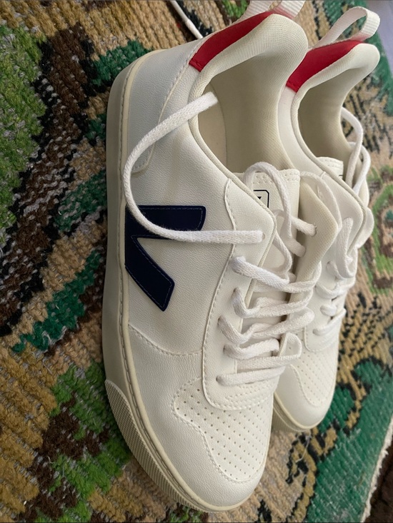 Veja Other - Veja White Sneakers with Navy V and Red Heel Tab